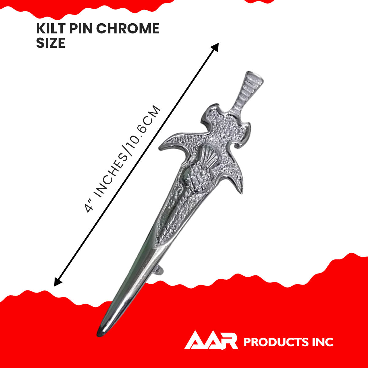Kilt Pin Sword Modern Thistle Scottish Chrome Finish 4"