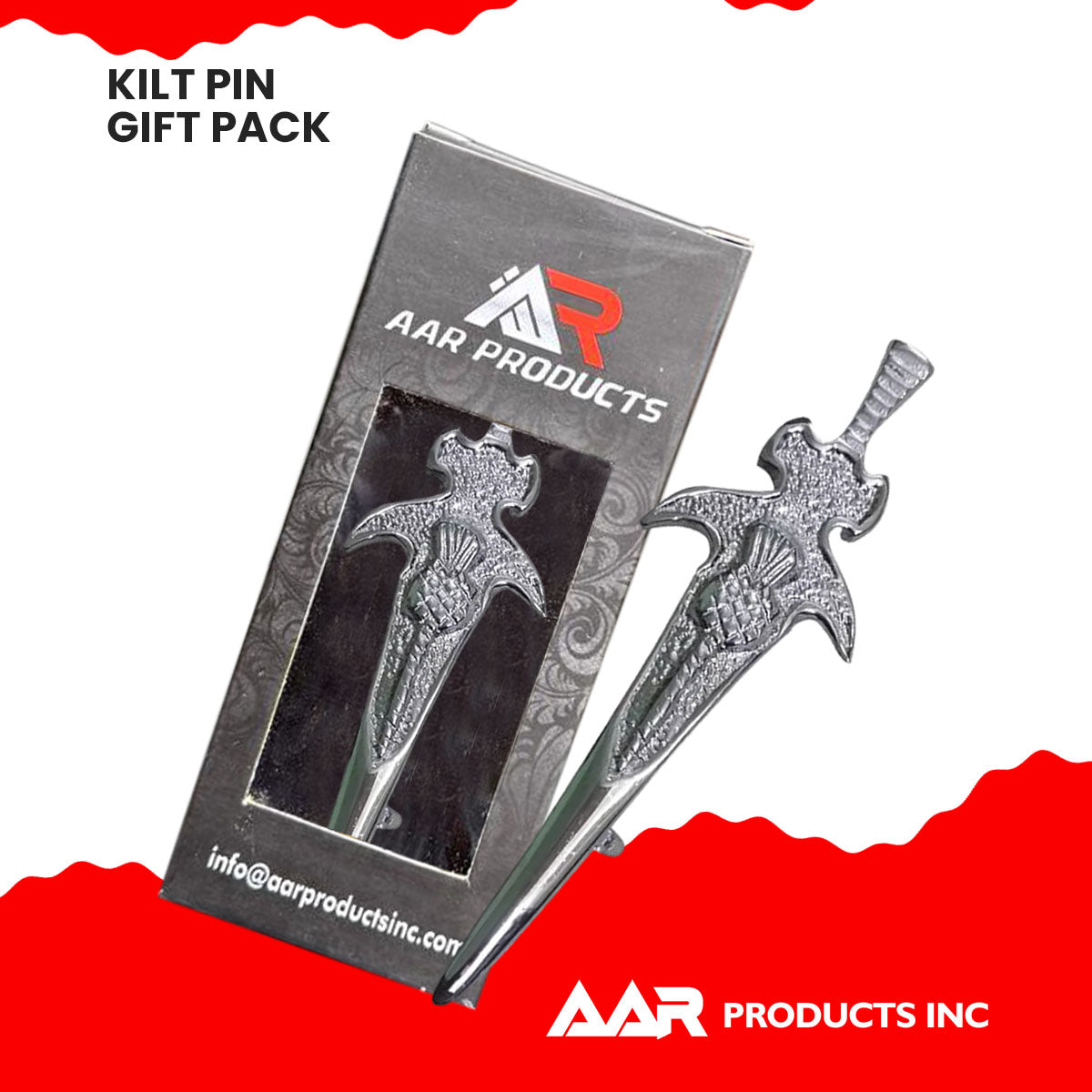 Kilt Pin Sword Modern Thistle Scottish Chrome Finish 4"