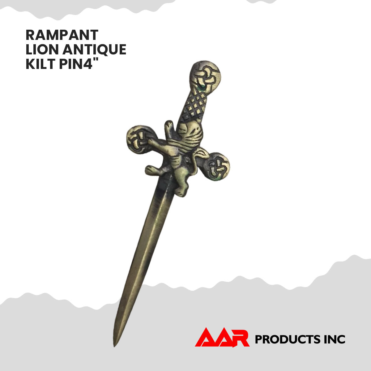 Rampant Lion Kilt Pin Antique Chrome Finish, 4-Inch with Swivel Locking Back Scottish Highland Accessory by AAR