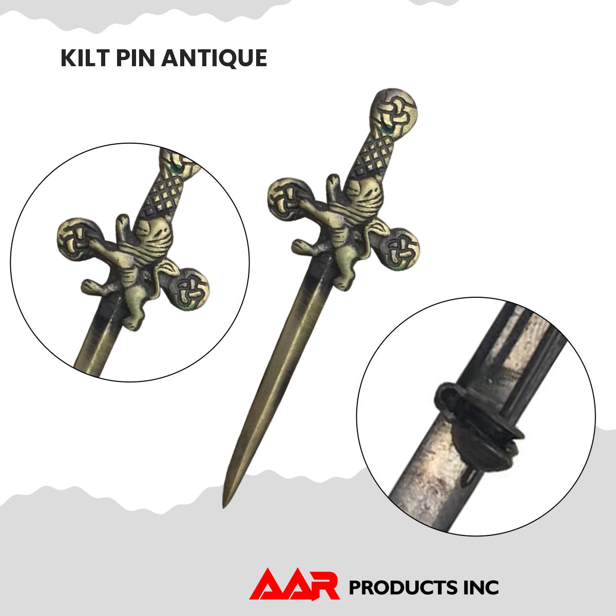 Rampant Lion Kilt Pin Antique Chrome Finish, 4-Inch with Swivel Locking Back Scottish Highland Accessory by AAR