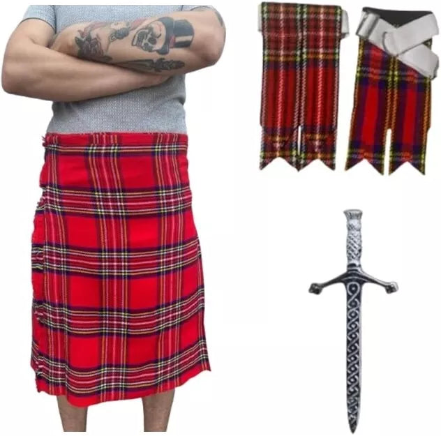 Men's Scottish Kilt 3 Pcs Set 13 oz Highland Tartans Fleshes or Kilt Pin