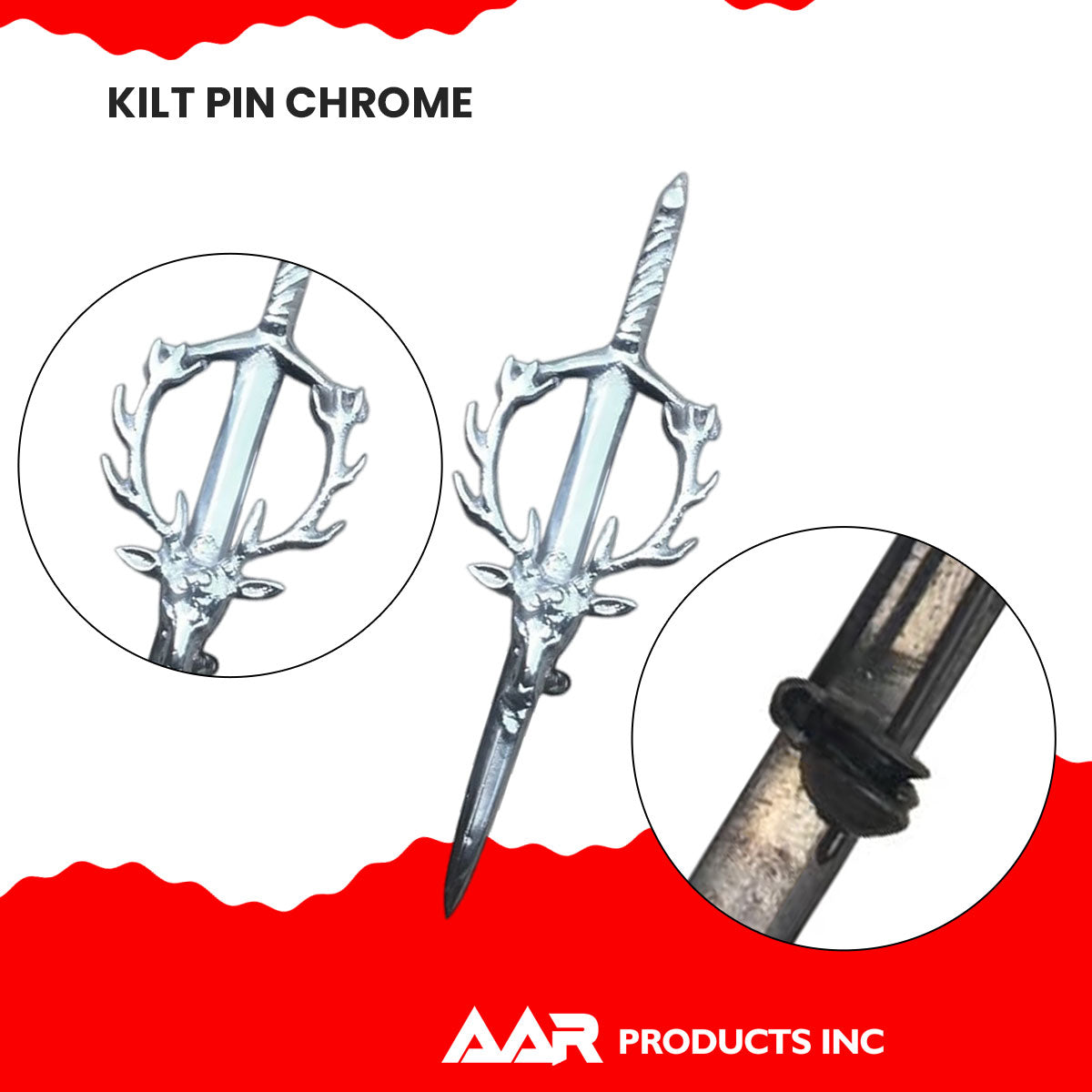 Stag Head Kilt Pin Chrome Finish Scottish Sporran Kilt Fly Plaid
