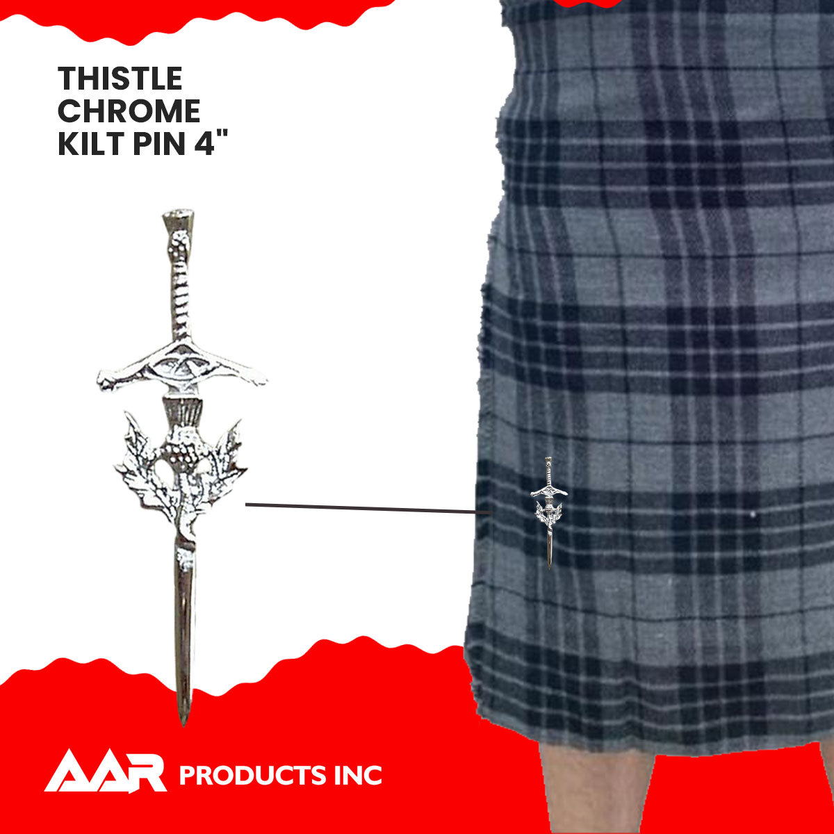 Kilt Pin Scottish Thistle Sword Accessory Kilts Chrome Finish
