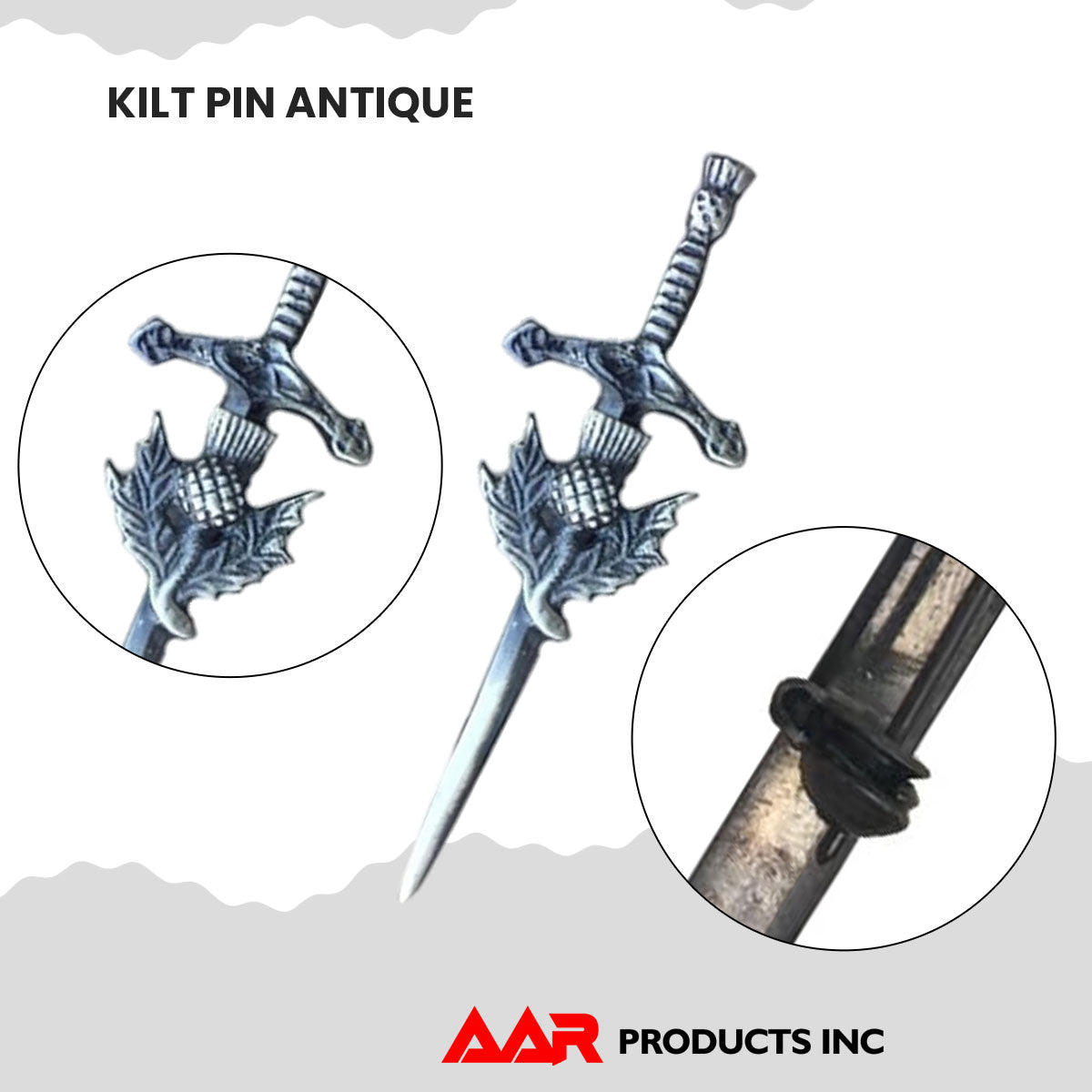 AAR Kilt Pin Scottish Thistle Sword Accessory Kilts Sporrans Hoses Chrome Finish