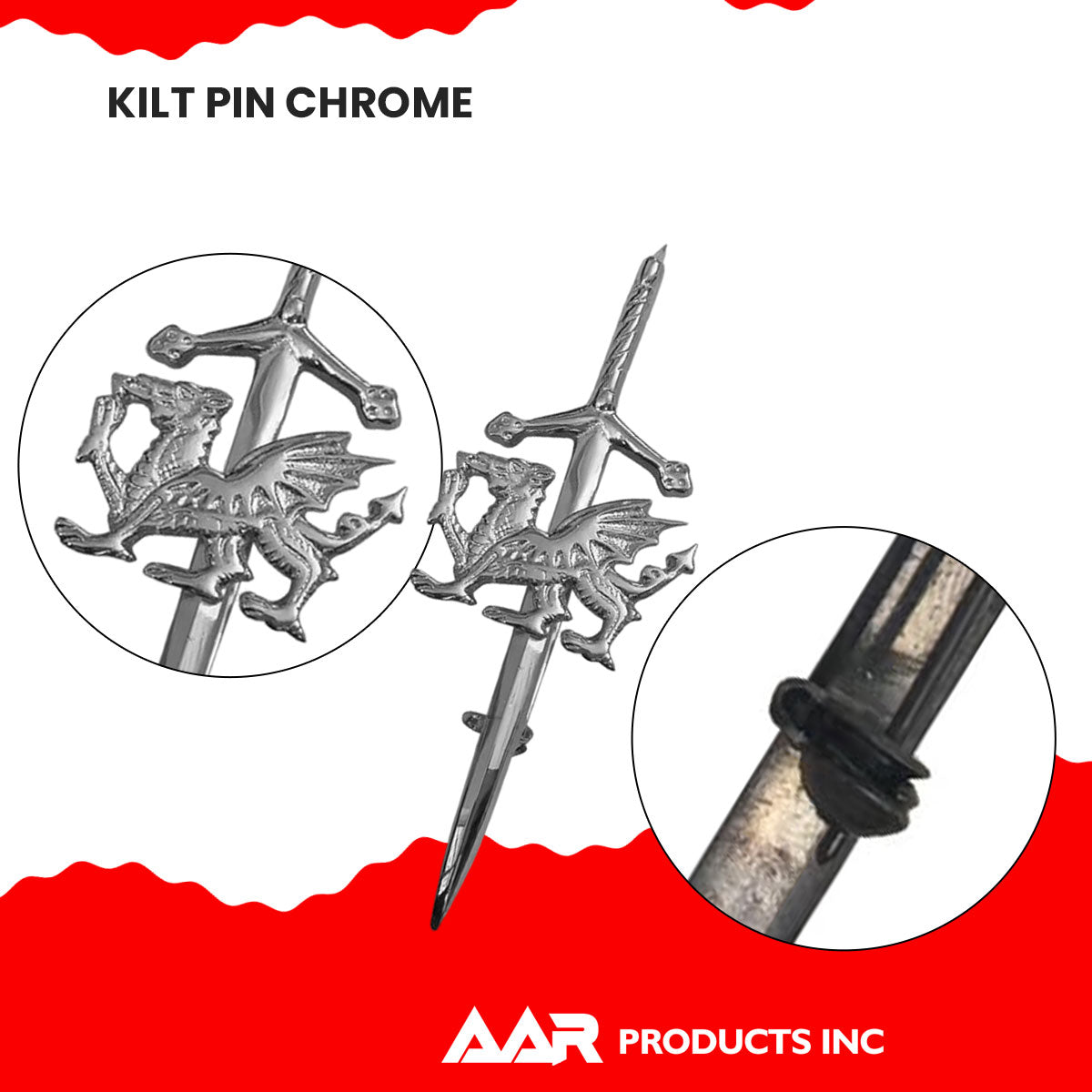 Kilt Pins Scottish Chrome Kilts Pin Welsh Dragon Badge 4"