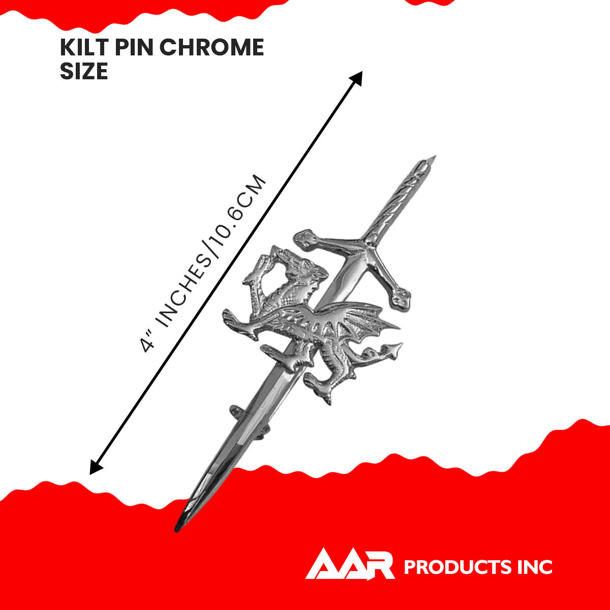 Kilt Pins Scottish Chrome Kilts Pin Welsh Dragon Badge 4"