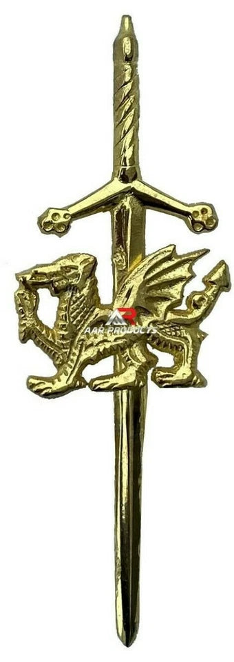 AAR New Kilt Pin Brooch Fastening Scottish Highland Irish 4" Gold Plated Finish