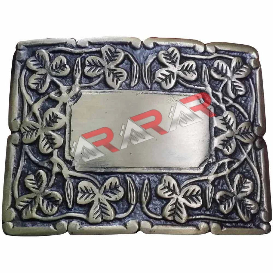 Deluxe Thistle Design Men's Kilt Belt Buckle Irish Shamrock Antique Jet Black Finish