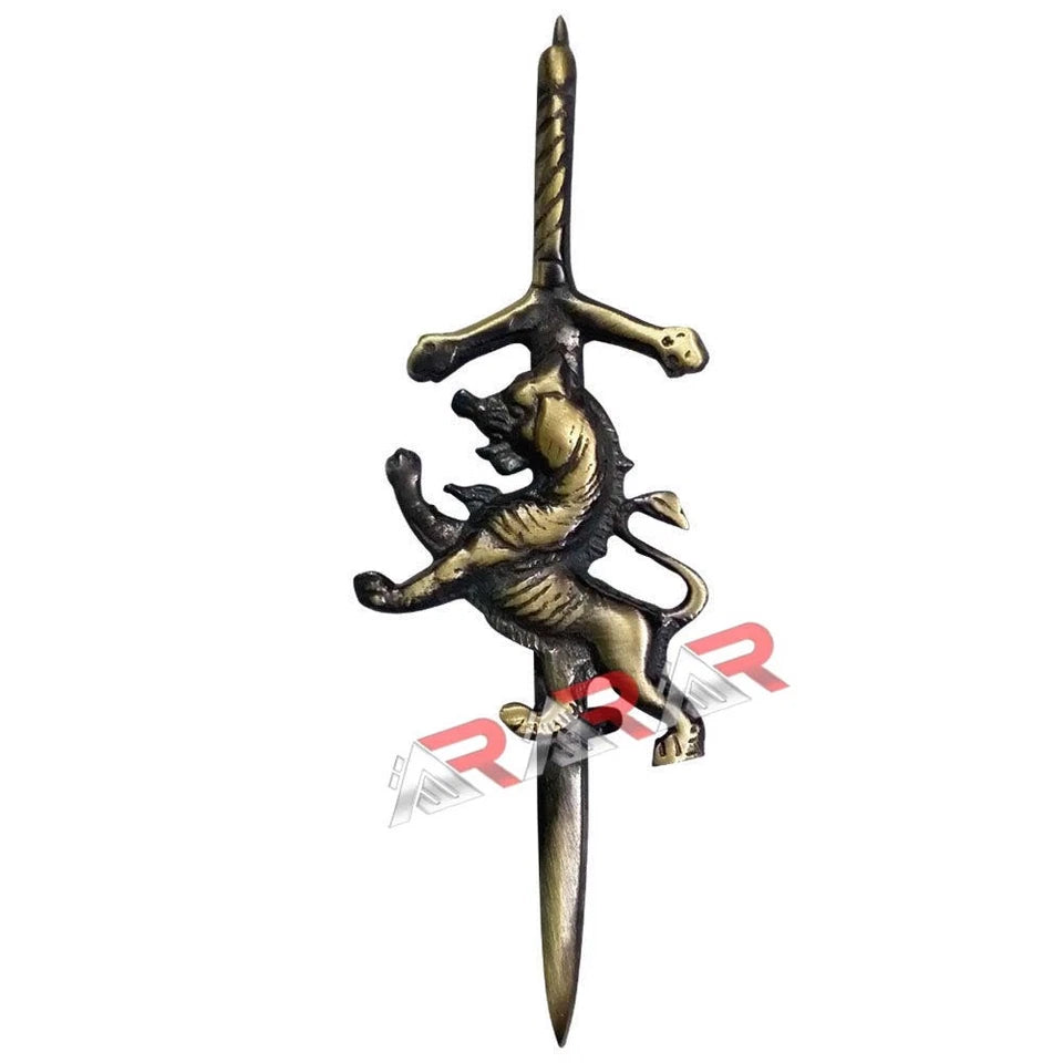 AAR Kilt Pins Scottish Lion Rampant Highland Kilts Pin Brass Antique Chrome Silver Finish 4"