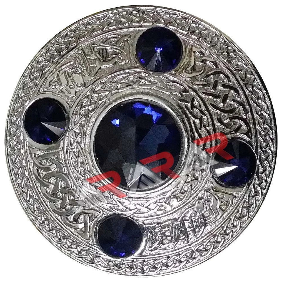 AAR Celtic Fly Plaid Brooch – 5 Stone Chrome Finish | 4" Highland Kilt Accessory for Scottish Dress
