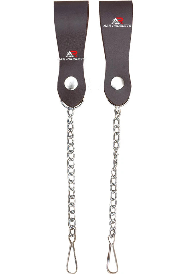 Pair of Sporran Suspenders Black Brown Leather with Heavy Chain & Heavy Hook