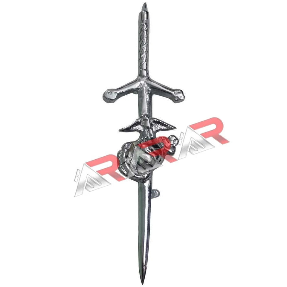 AAR US Marine Corps Kilt Pin – 4" Antique Gold & Chrome Finish | Highland Dress Pin with Presentation Box