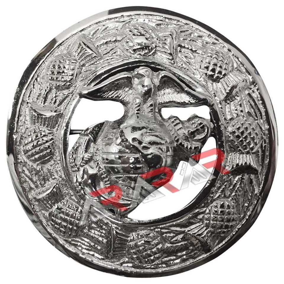 Men Scottish US Marine Kilt Brooch Fly Plaid Antique/Chrome Finish 3" (7cm)