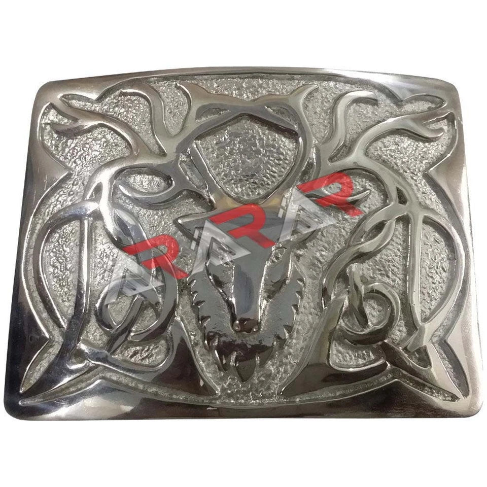Scottish Buckle Highland Stag Head Kilt Belt Buckle Chrome Bronze Jet Black