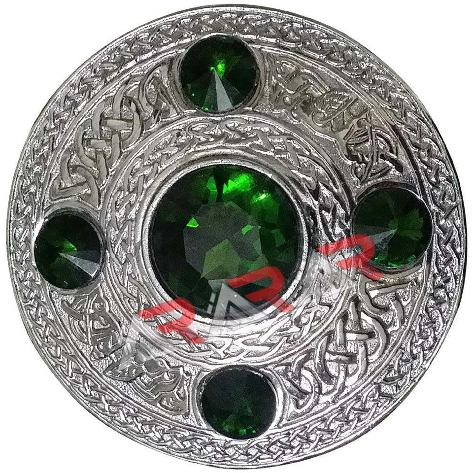 AAR Celtic Fly Plaid Brooch – 5 Stone Chrome Finish | 4" Highland Kilt Accessory for Scottish Dress