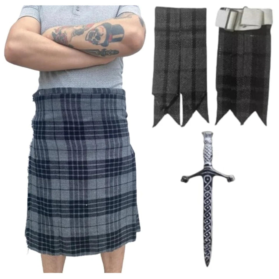 Men's Scottish Kilt 3 Pcs Set 13 oz Highland Tartans Fleshes or Kilt Pin
