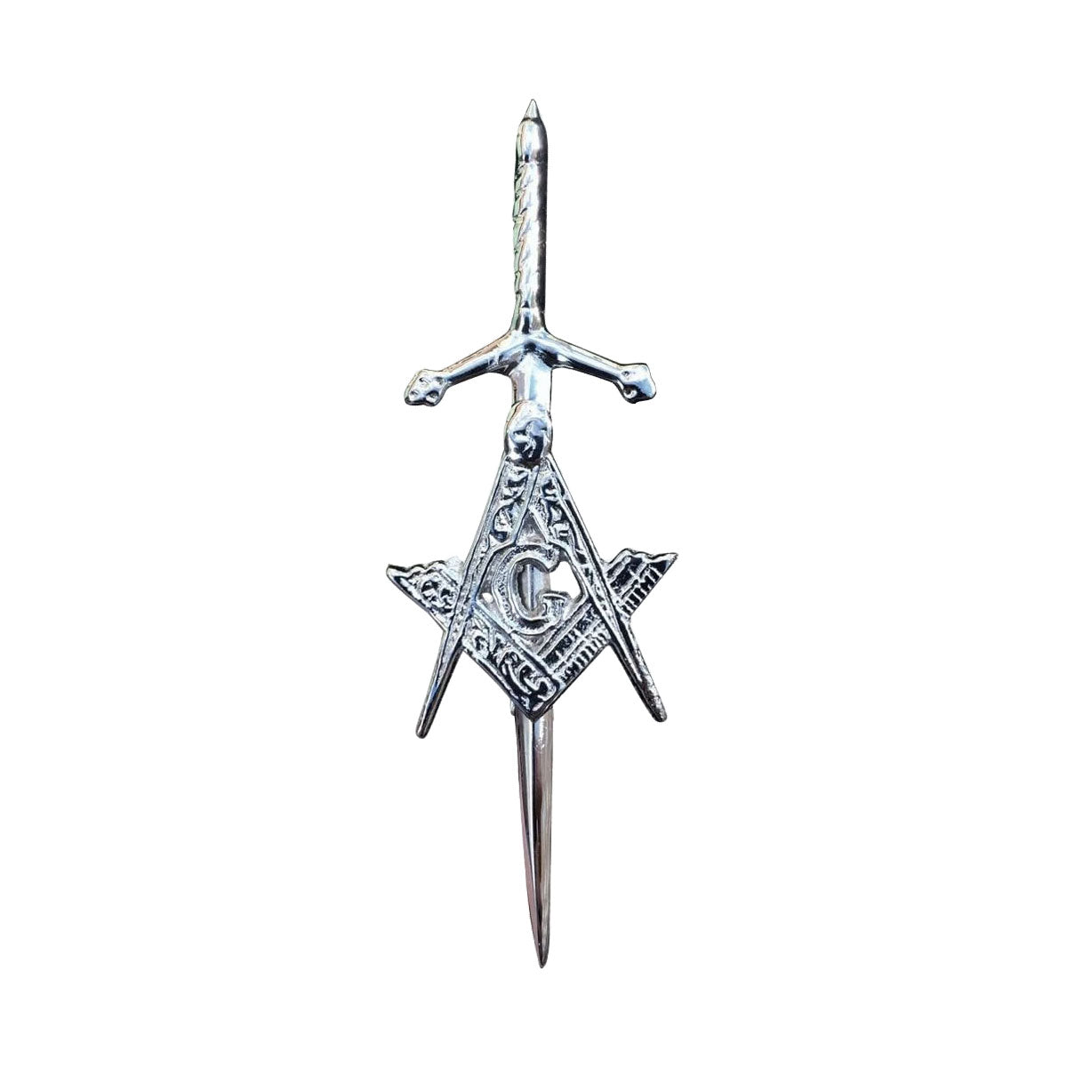 Scottish Masonic Kilt Pin 4" Silver Chrome Finish