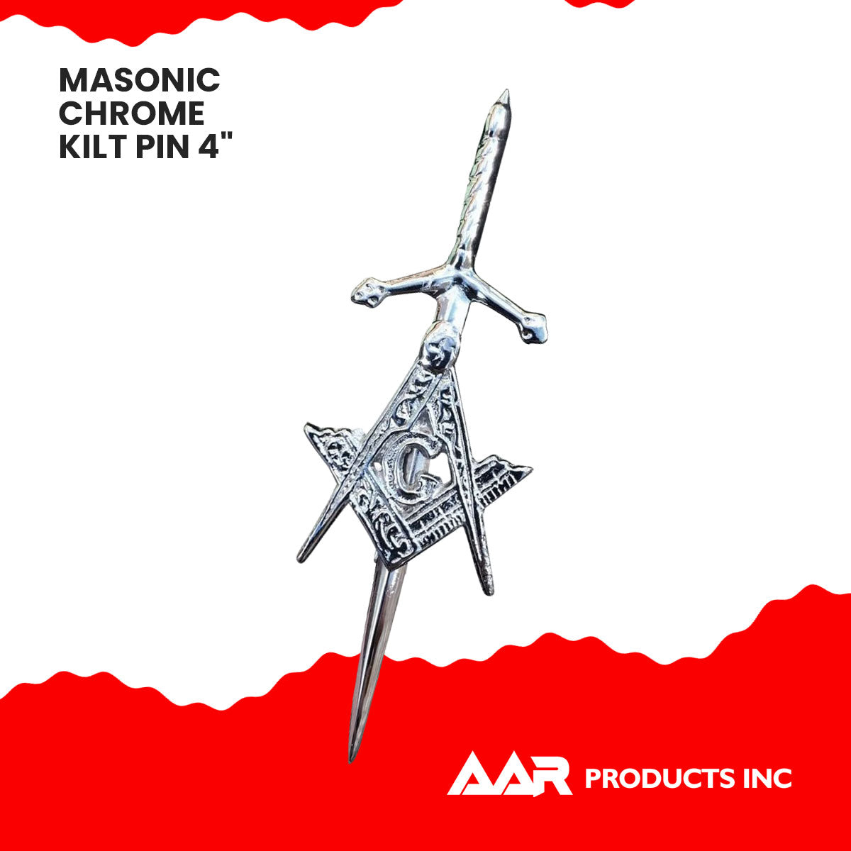 Scottish Masonic Kilt Pin 4" Silver Chrome Finish
