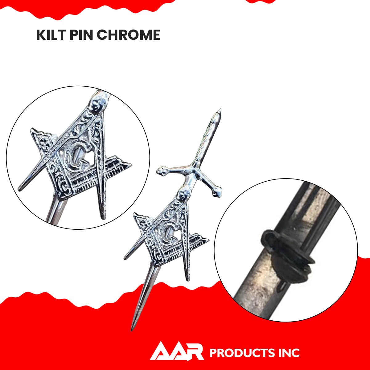 Scottish Masonic Kilt Pin 4" Silver Chrome Finish
