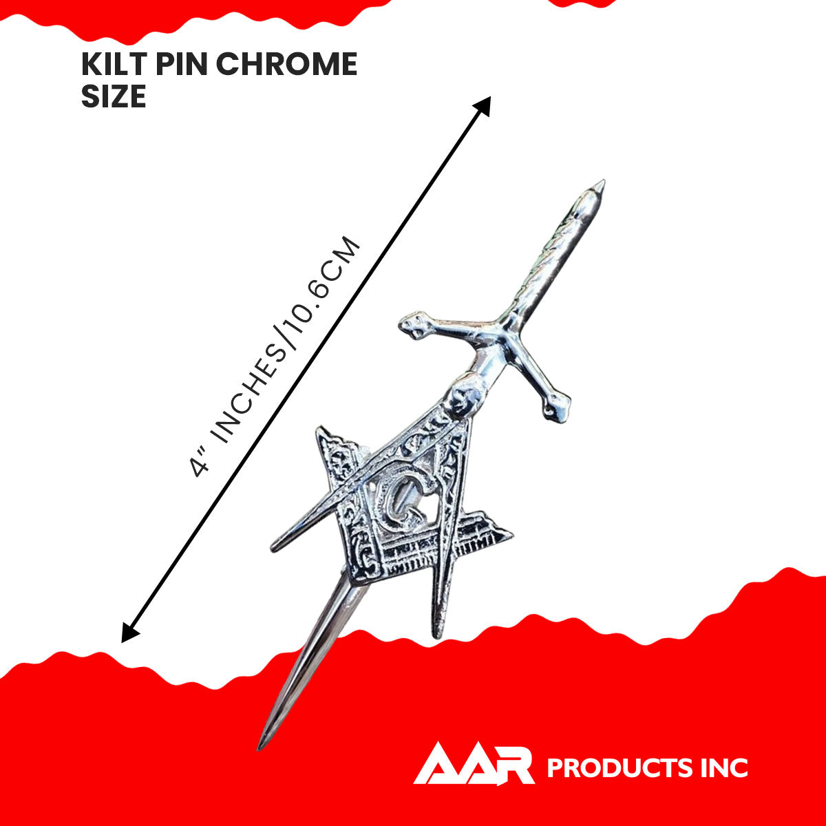 Scottish Masonic Kilt Pin 4" Silver Chrome Finish