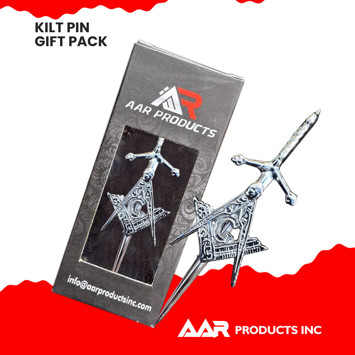 Scottish Masonic Kilt Pin 4" Silver Chrome Finish