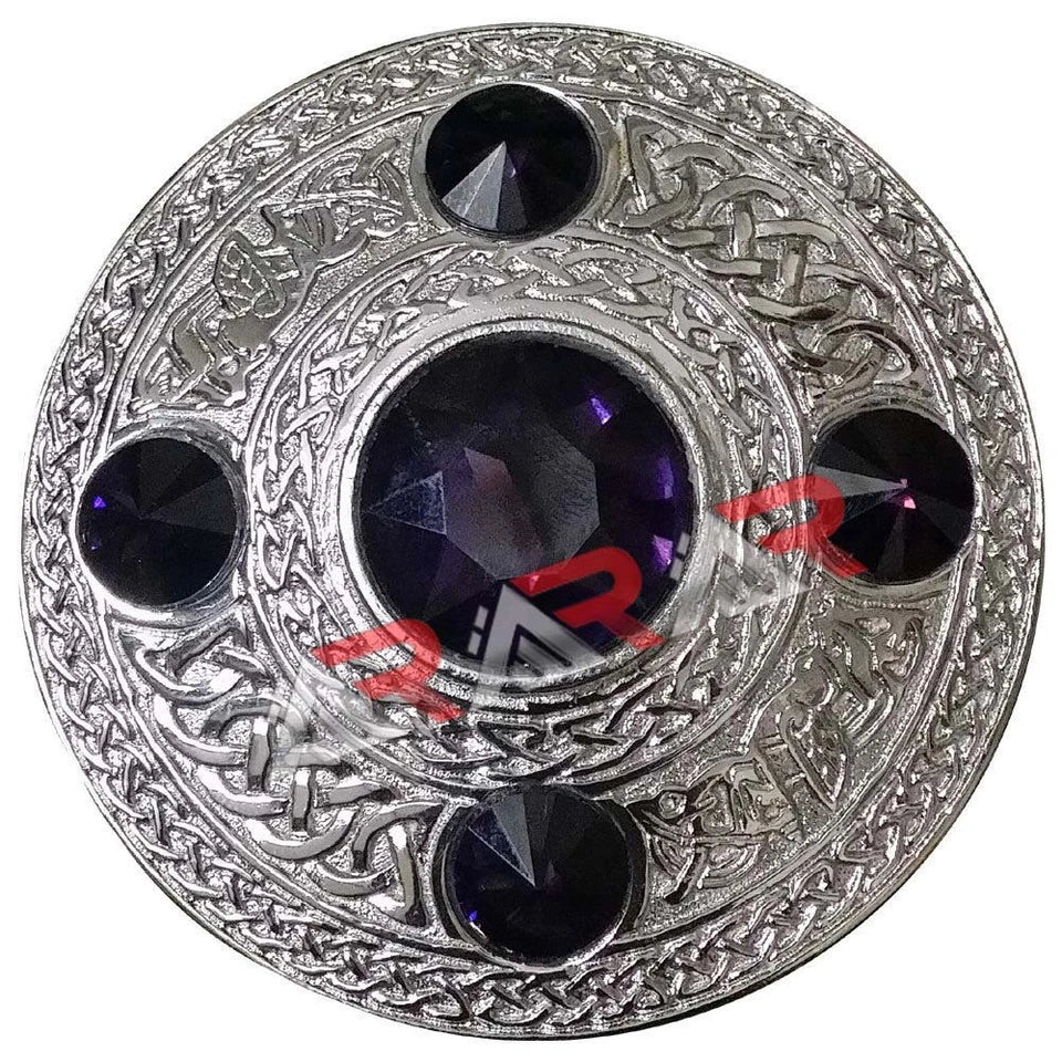 AAR Celtic Fly Plaid Brooch – 5 Stone Chrome Finish | 4" Highland Kilt Accessory for Scottish Dress