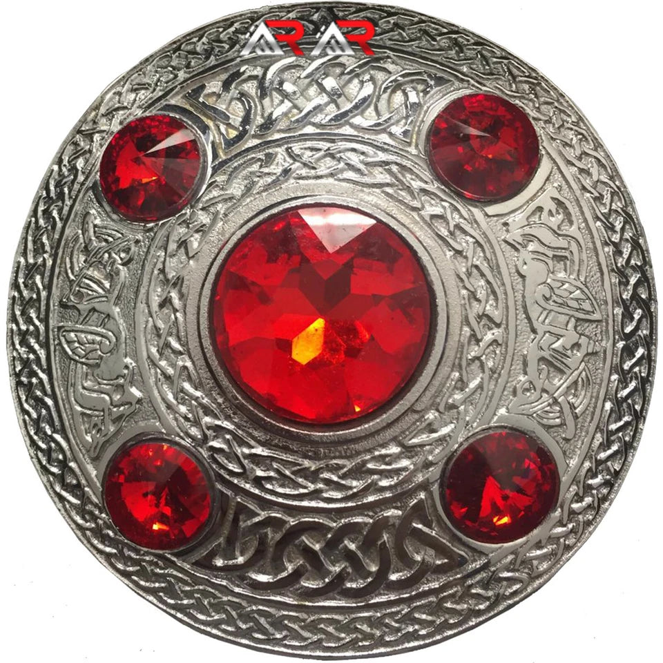 AAR Celtic Fly Plaid Brooch – 5 Stone Chrome Finish | 4" Highland Kilt Accessory for Scottish Dress