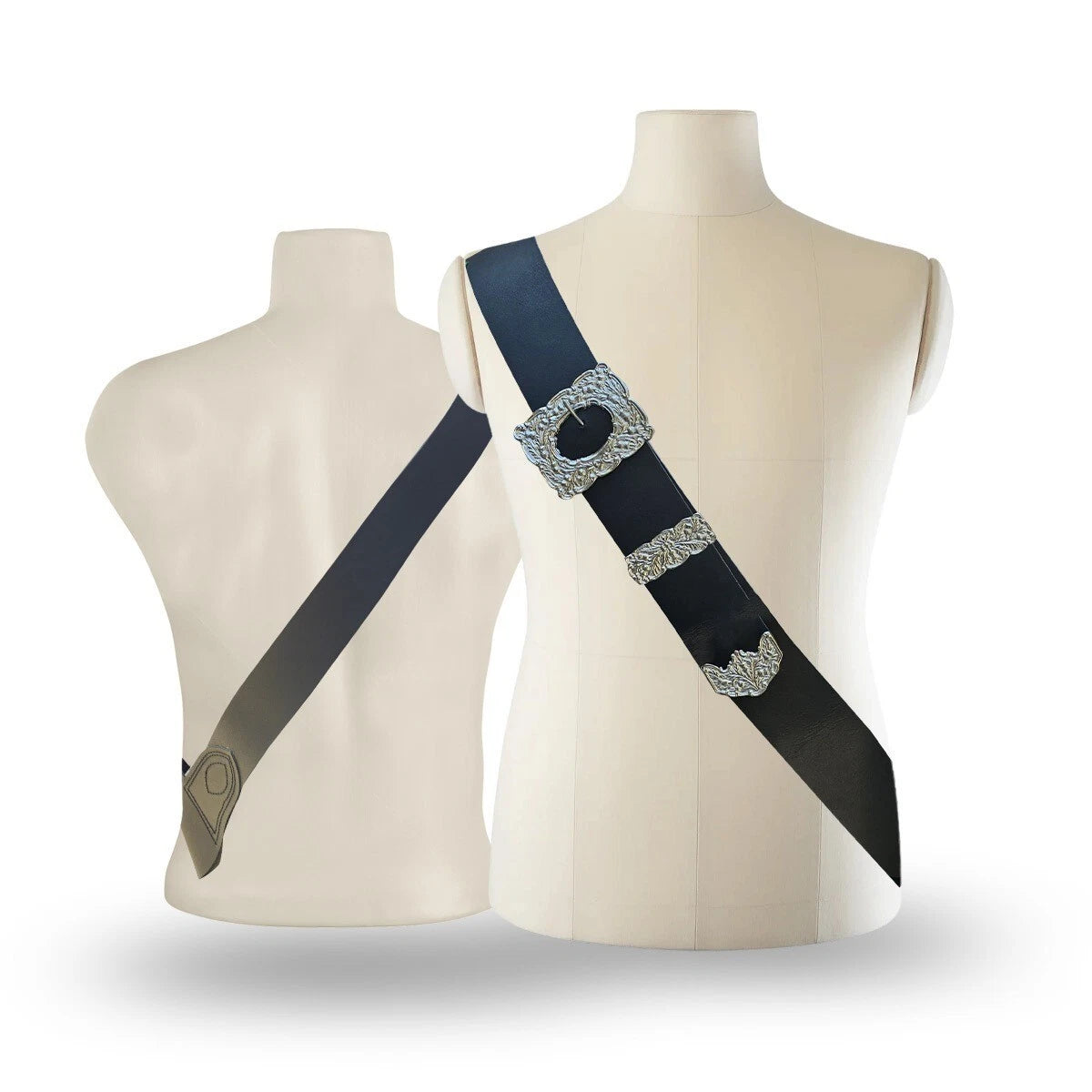 Scottish Bagpipe Piper Cross Belt Klit Black White Leather With Thislt Mount Chrome AAR New