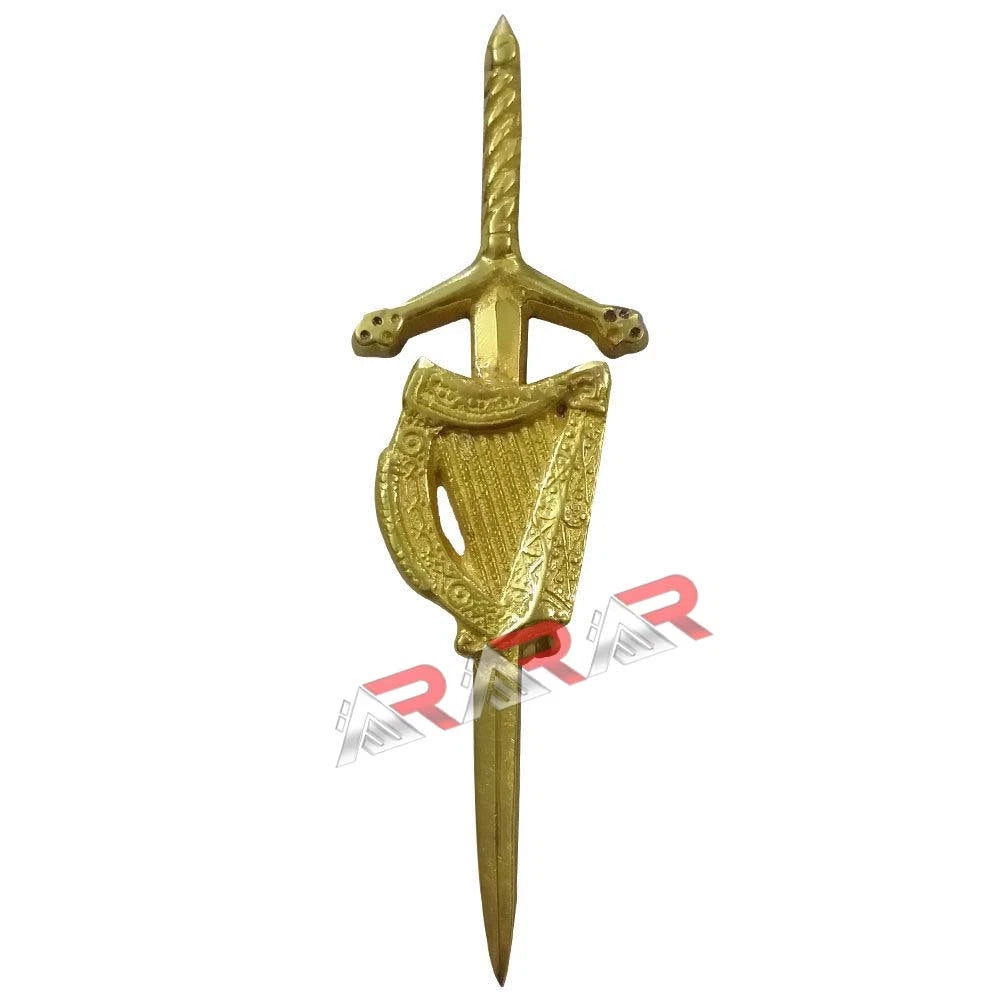 AAR Irish Celtic Harp Sword Kilt Pin – 4" Chrome & Gold Plated | Highland Scottish Brooch with Gift Box