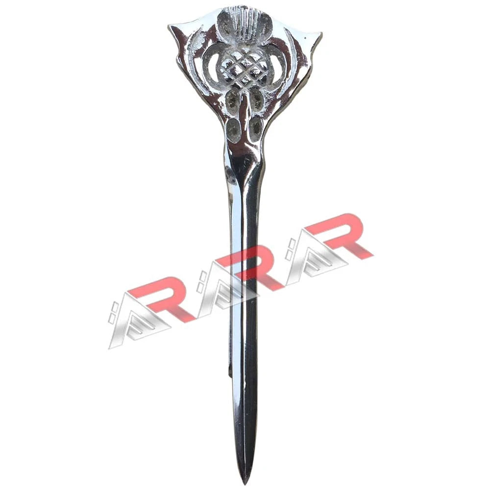 AAR Highland Thistle Kilt Pin – 4" Antique & Chrome Finish | Scottish Celtic Kilt Brooch Accessory