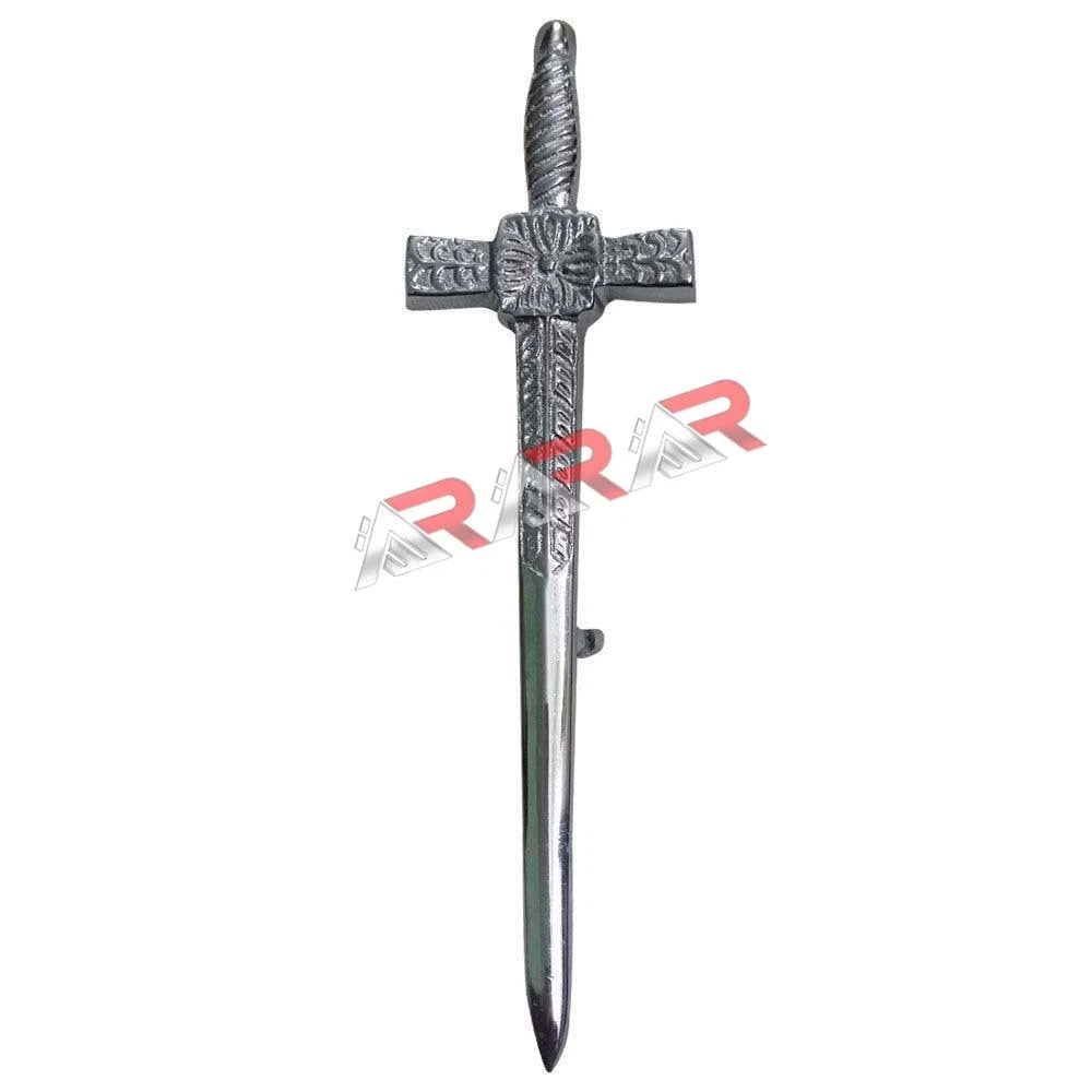 AAR Celtic Sword Kilt Pin – 4.5" Antique Chrome Finish | Highland Dress Accessory