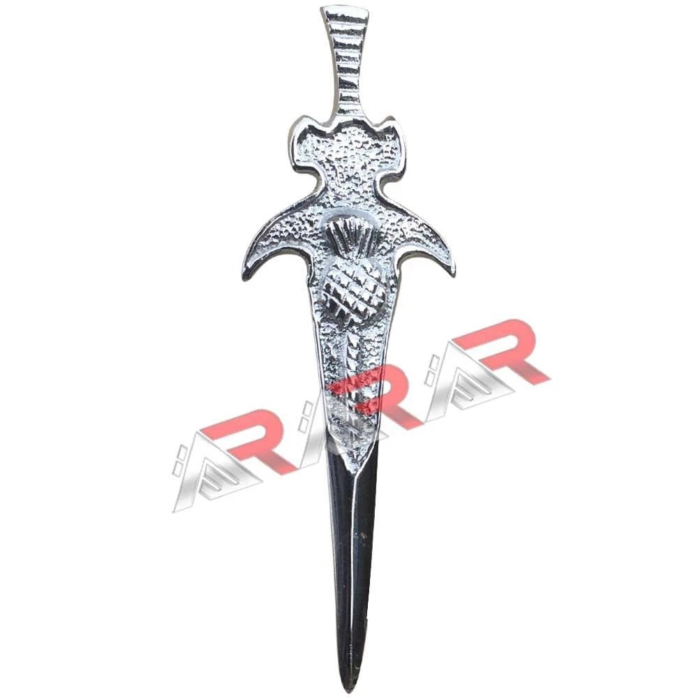 AAR Sword & Modern Thistle Kilt Pin – 4" Chrome Finish | Scottish Highland Kilt Accessory