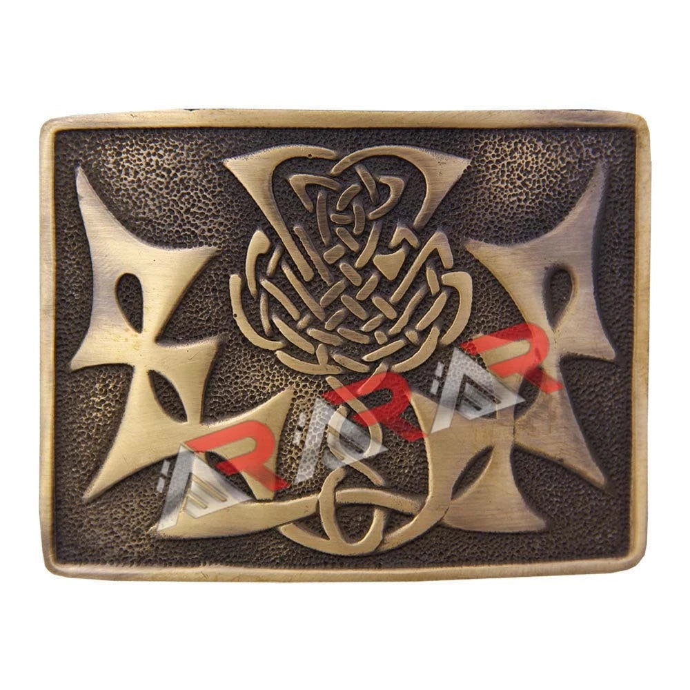 AAR Scottish Kilt Belt Buckle Thistle knot Celtic Design Antique Chrome Jet Black Finish