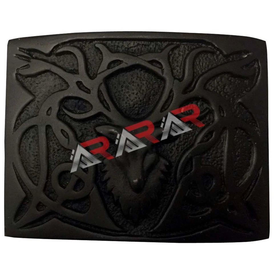 AAR Scottish Kilt Belt Buckle Stag Head Chrome Antique Black Size 3" X 2.2/5"