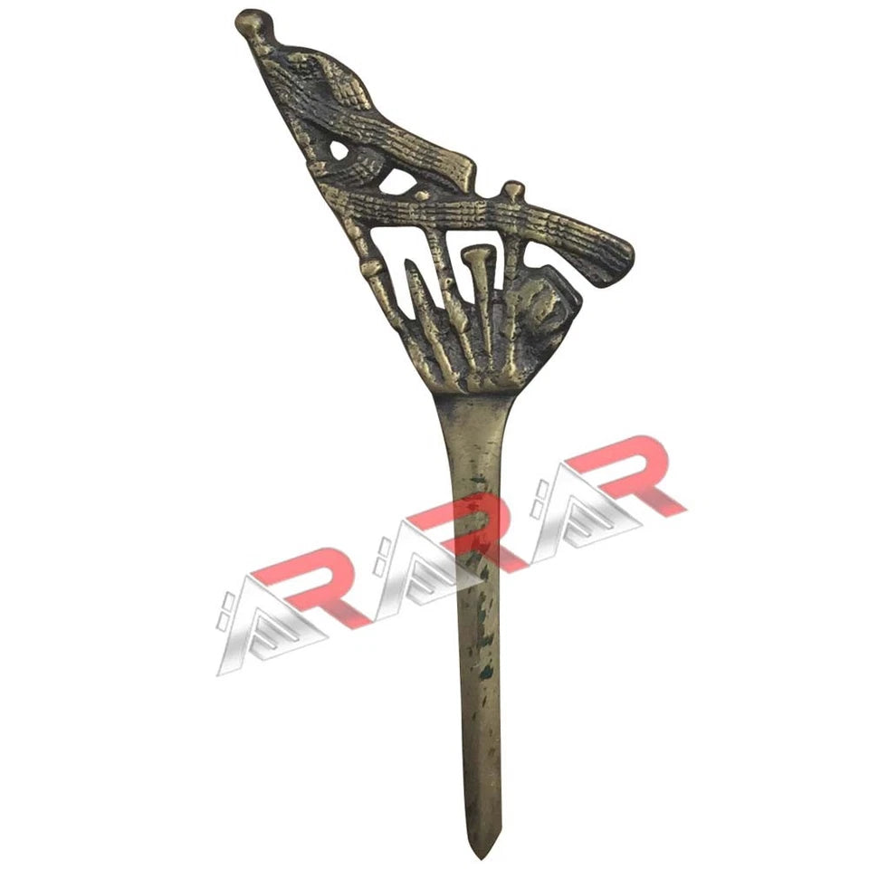 AAR Bagpipe Piper Kilt Pin – 4" Antique & Chrome Finish | Scottish Highland Brass Brooch for Kilts