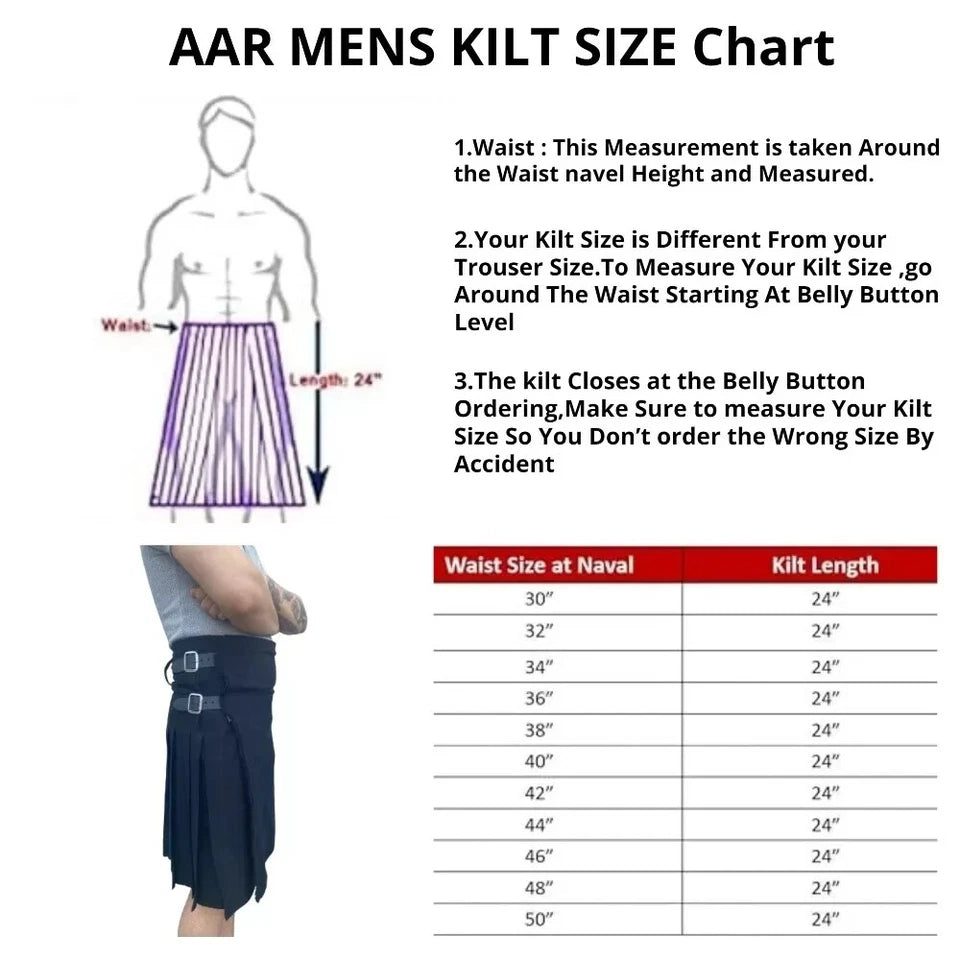 Men's Scottish Kilt 3 Pcs Set 13 oz Highland Tartans Fleshes or Kilt Pin