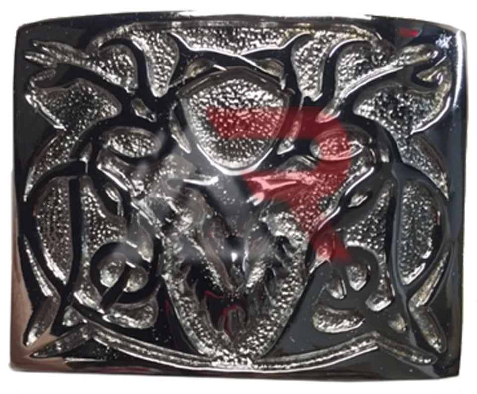AAR Scottish Kilt Belt Buckle Stag Head Chrome Antique Black Size 3" X 2.2/5"
