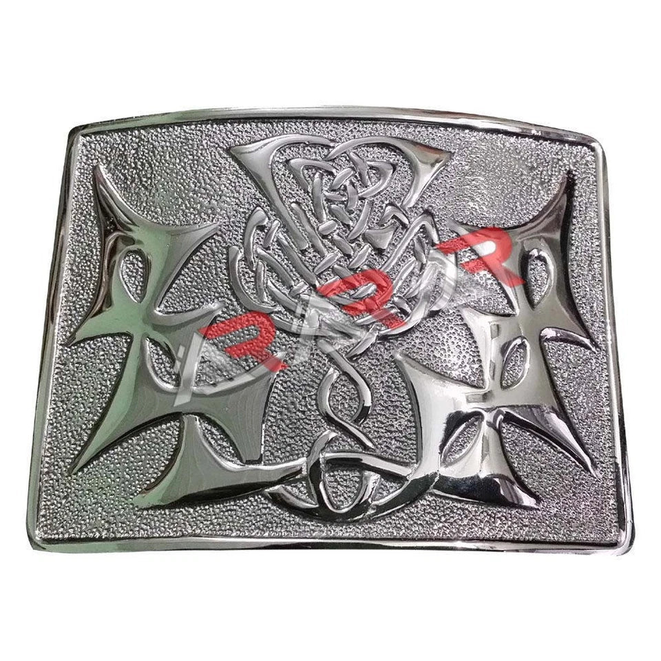 AAR Scottish Kilt Belt Buckle Thistle knot Celtic Design Antique Chrome Jet Black Finish