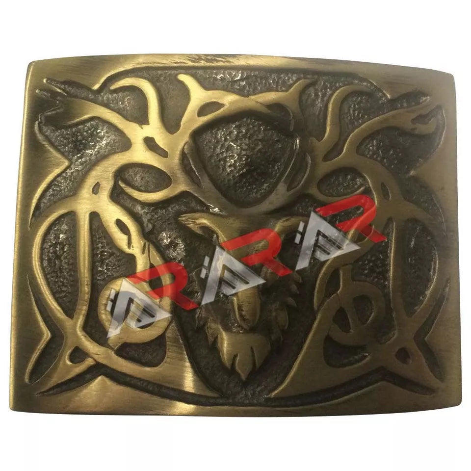 AAR Scottish Kilt Belt Buckle Stag Head Chrome Antique Black Size 3" X 2.2/5"