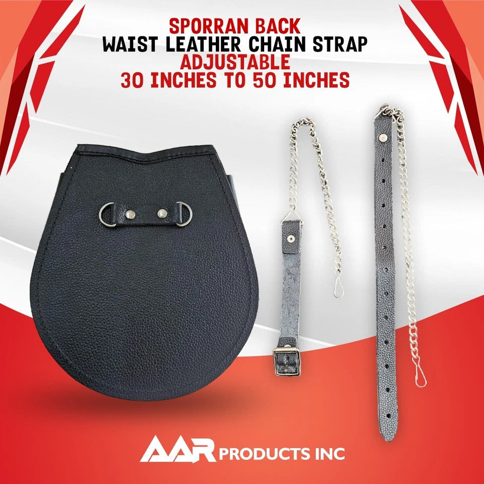 AAR Mens Semi Dress Sporran Brown Rabbit Formal Fur 3 Tassels Leather Belt Chain
