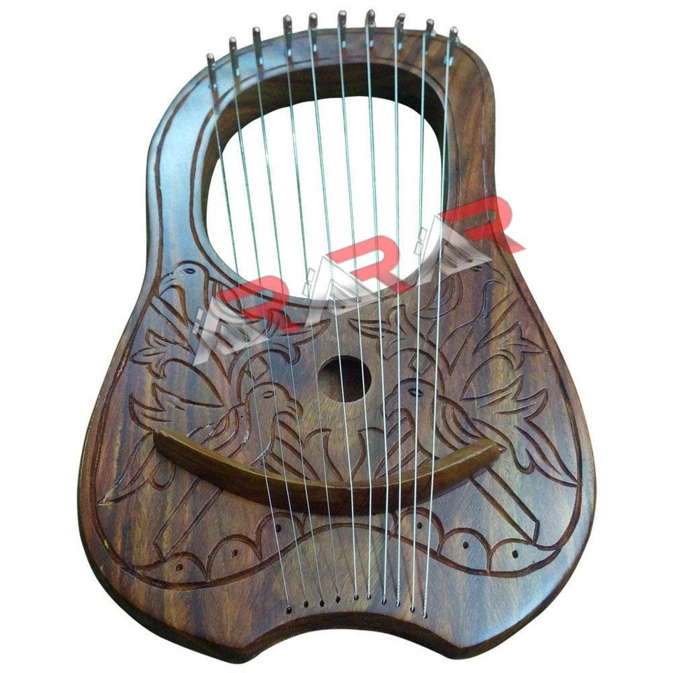 Lyre Harp 10 Metal Strings Rosewood 4 Bird Free Bag + Tuning Key Scottish