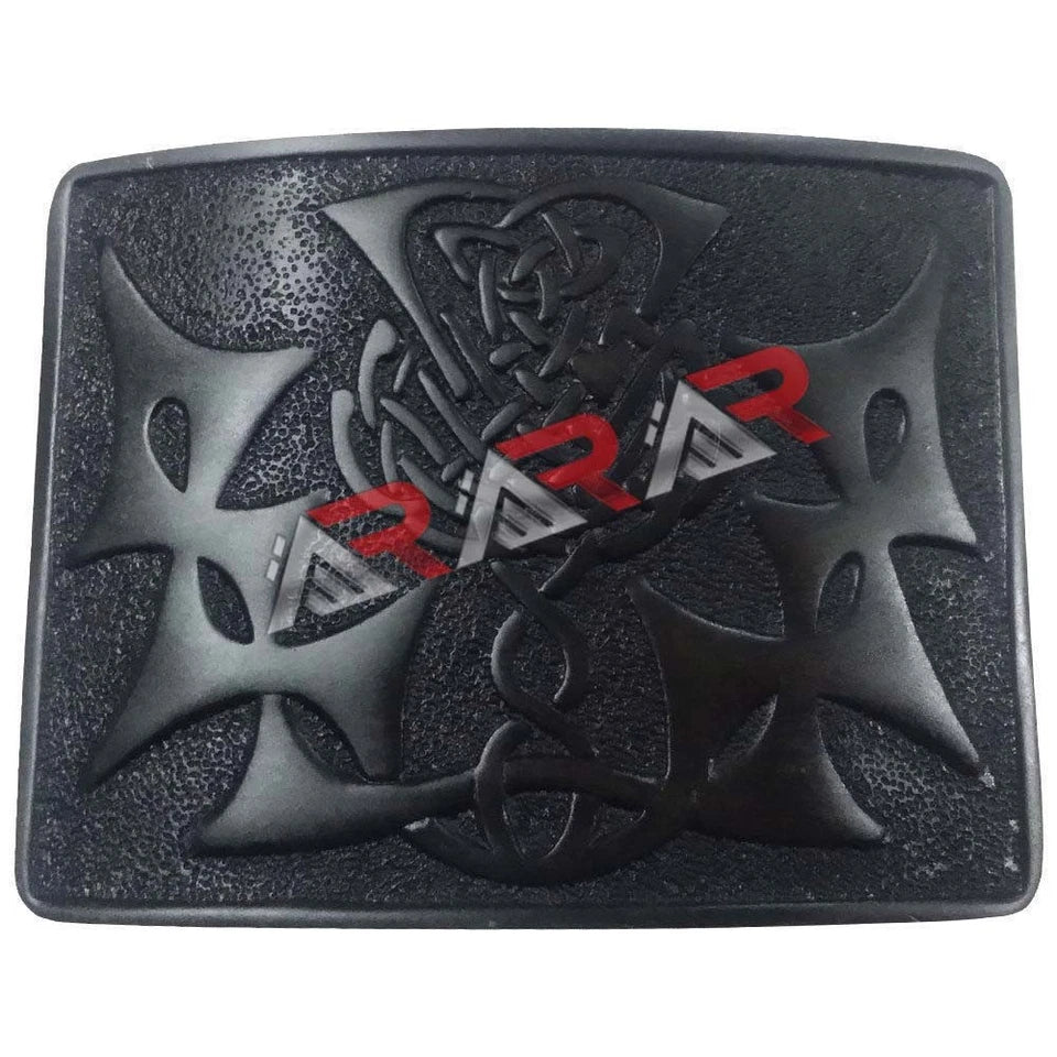 AAR Scottish Kilt Belt Buckle Thistle knot Celtic Design Antique Chrome Jet Black Finish