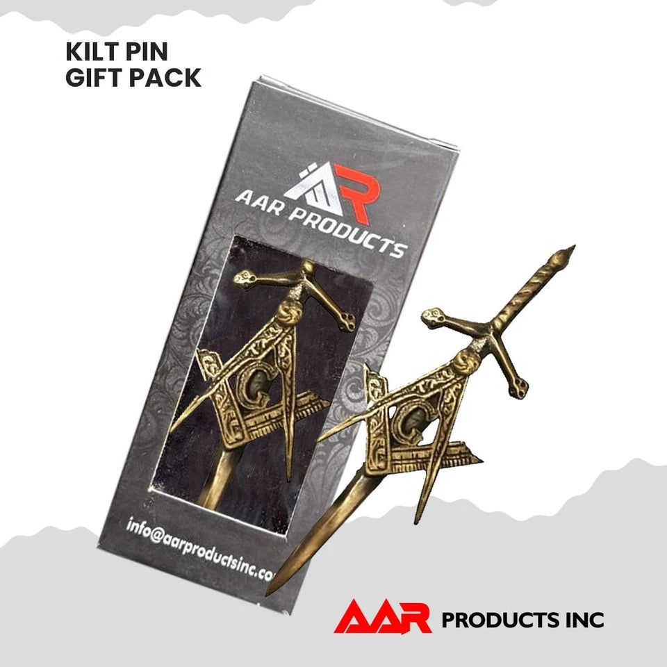 AAR Masonic Kilt Pin – Chrome Finish | 4" Highland Celtic Design Scottish Kilt Accessory