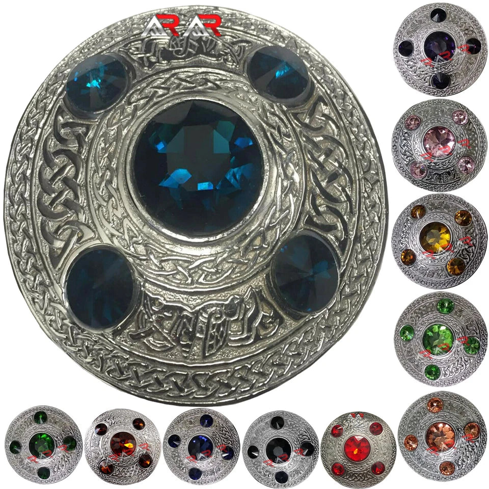 AAR Celtic Fly Plaid Brooch – 5 Stone Chrome Finish | 4" Highland Kilt Accessory for Scottish Dress