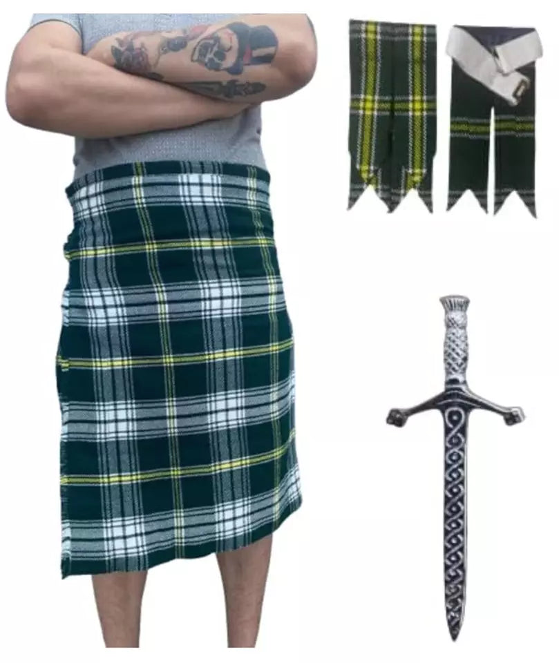 Men's Scottish Kilt 3 Pcs Set 13 oz Highland Tartans Fleshes or Kilt Pin