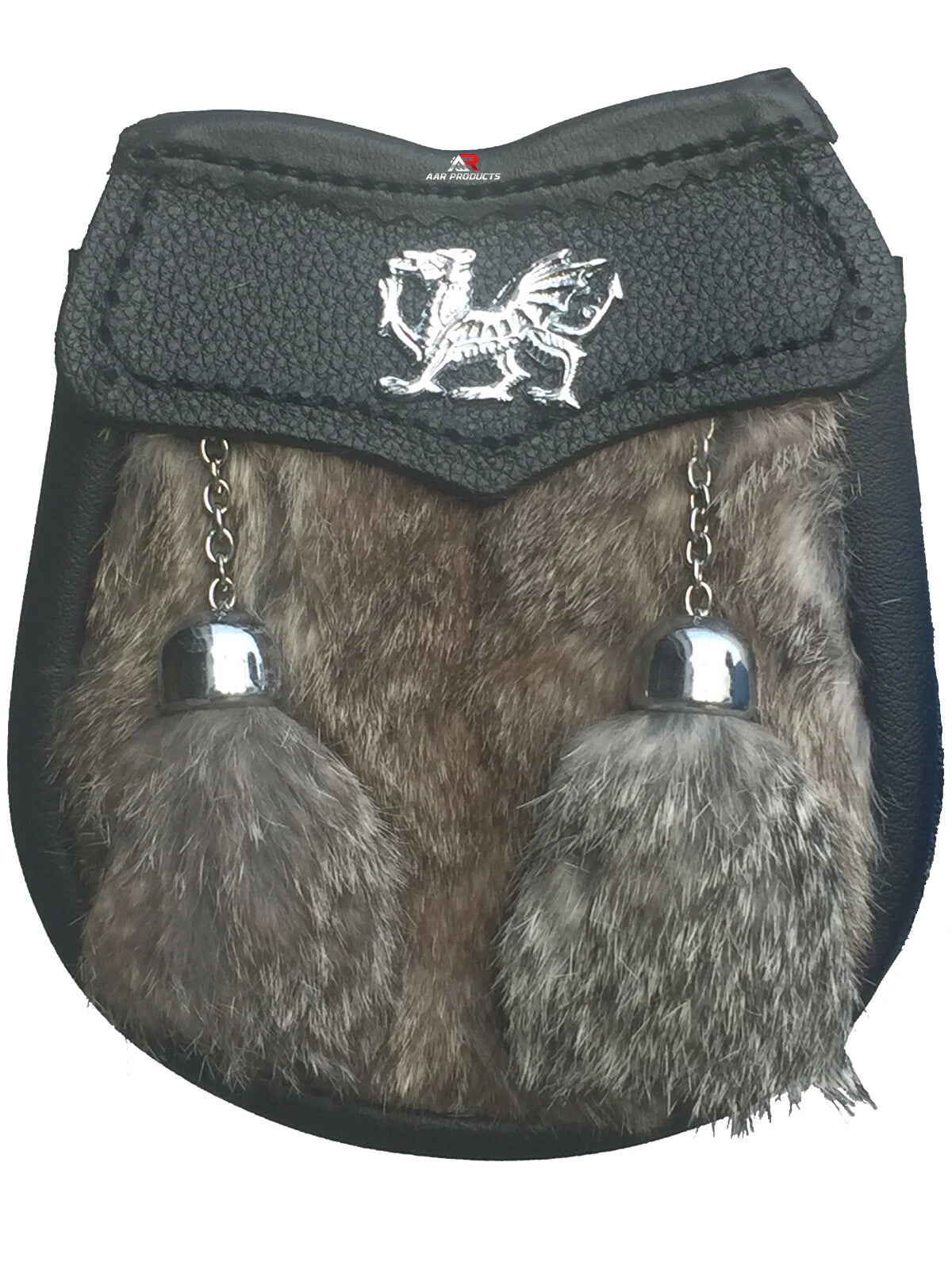 AAR Baby Sporran Brown Rabbit Fur 2 Tassels Free Leather Belt Chain Multi Design