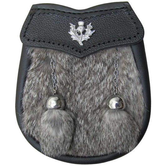AAR Brand New Baby Grey Fur Sporran with Thistle Badge
