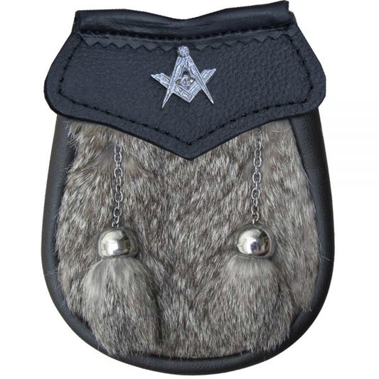 AAR Brand New Baby Grey Fur Sporran with Masonic Badge