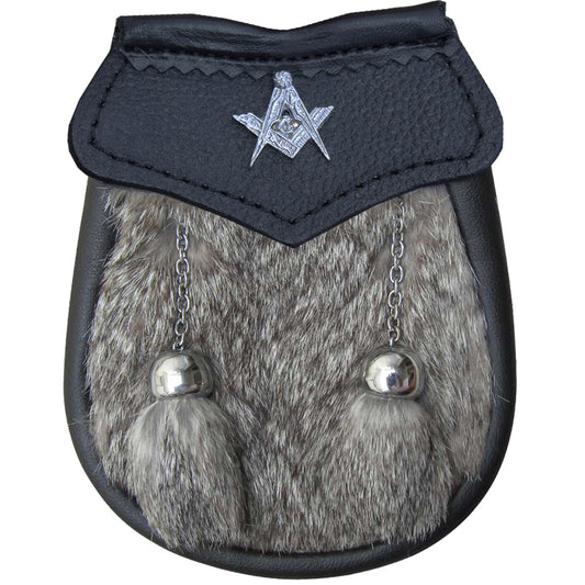 AAR Brand New Baby Grey Fur Sporran with Masonic Badge