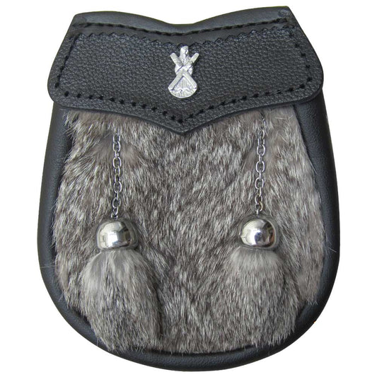 AAR Brand New Baby Grey Fur Sporran with St Andrew Badge